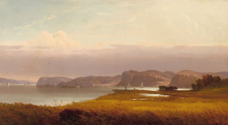 Autumn landscape with trees along the Hudson River, oil painting by John Williamson