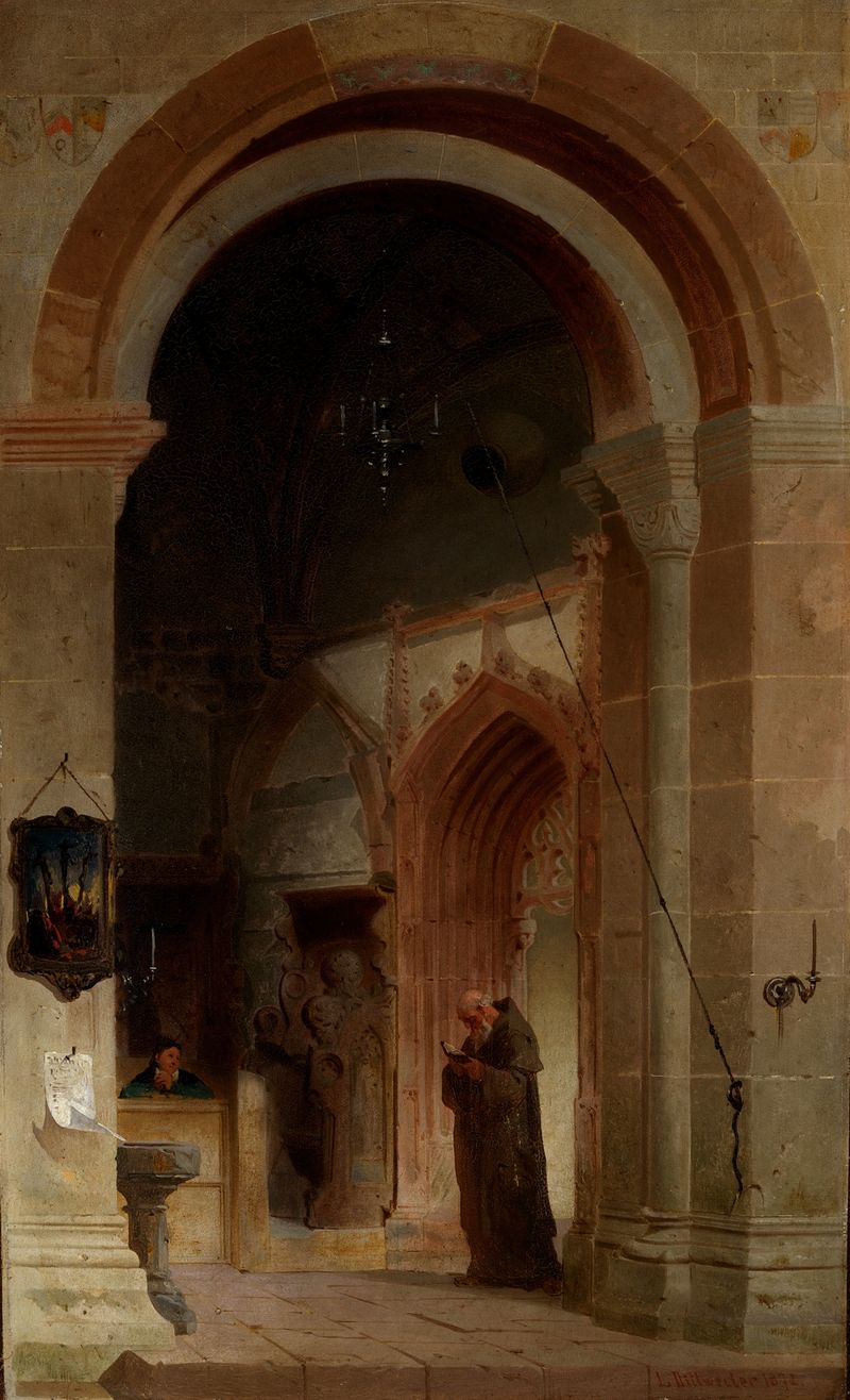 Interior scene of Aus Kloster Maulbronn by Ludwig Dittweiler, featuring light and stone.
