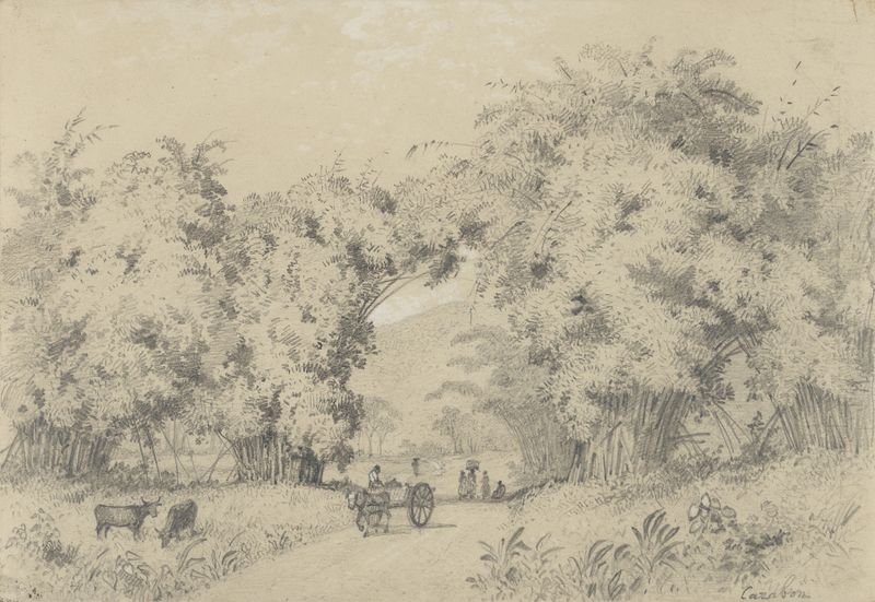 Landscape with a winding road leading to St. Ann’s, oil on canvas by Michel Jean Cazabon