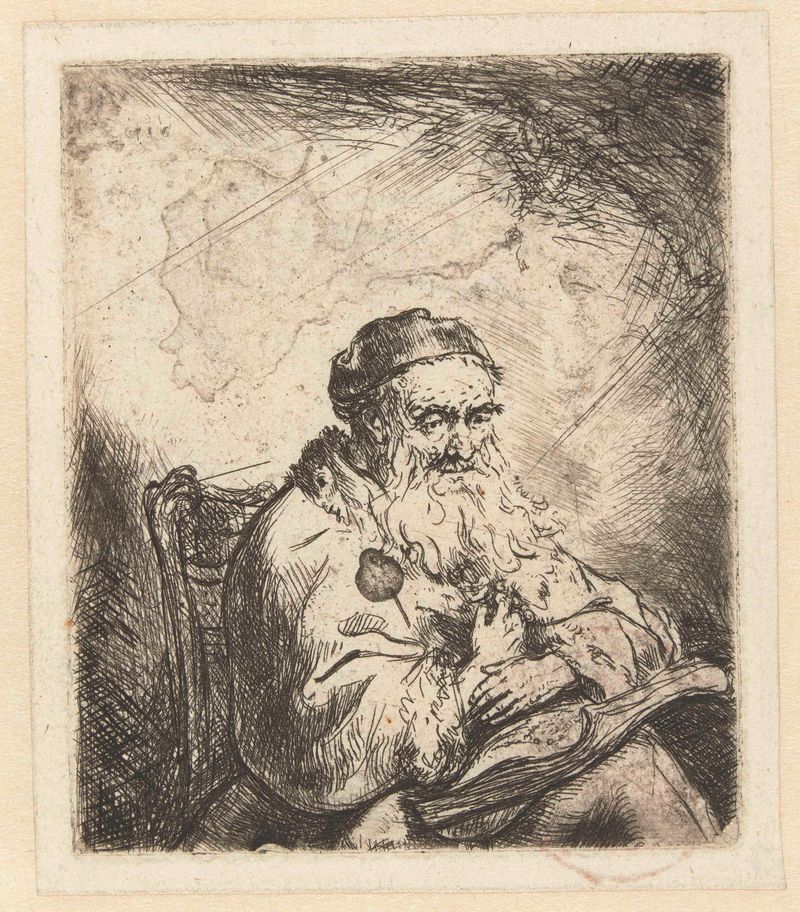 Gravura de Ferdinand Bol retratando um homem idoso com um livro