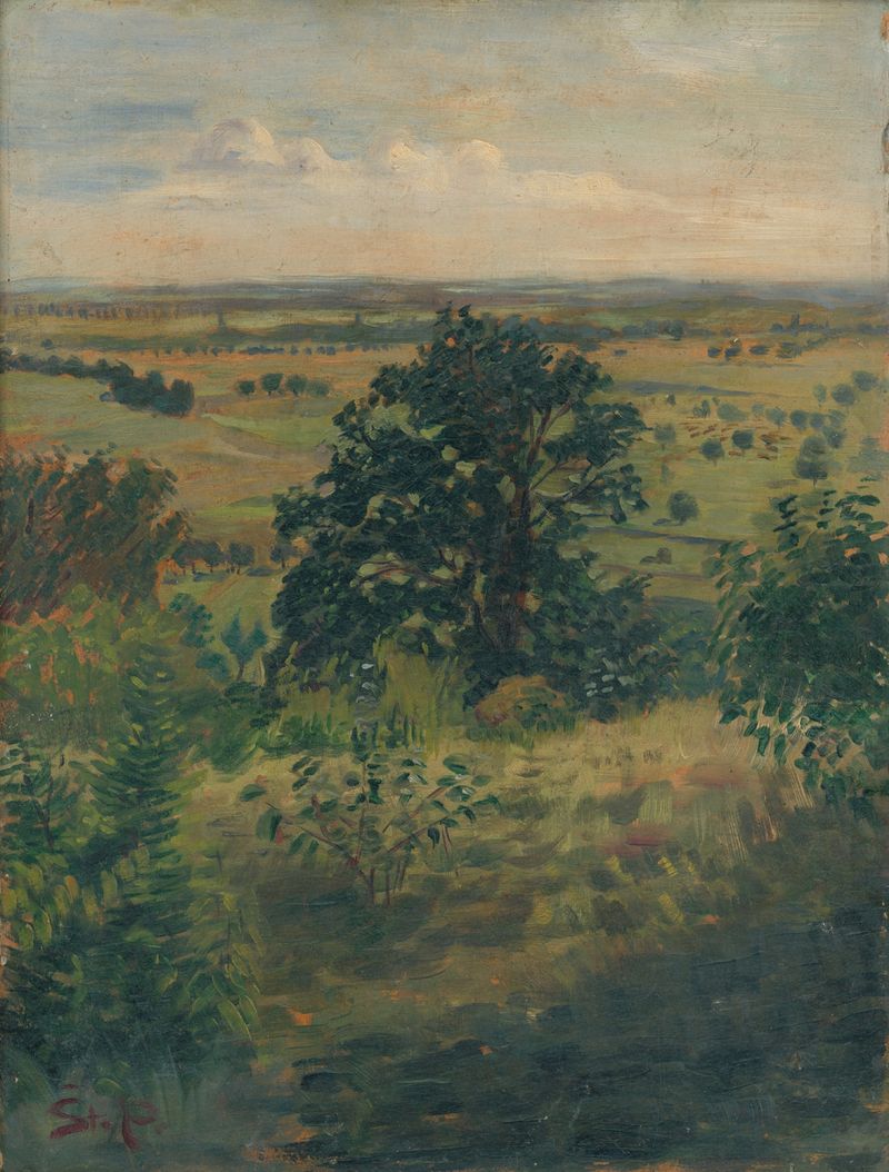 Landscape depicting gentle waves and a twilight sky, oil painting by Štefan Polkoráb