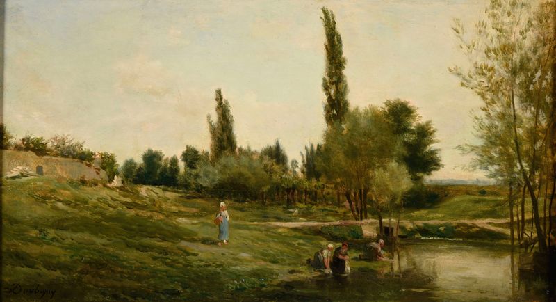 Paisaje con lavanderas, pintura al óleo de Charles François Daubigny
