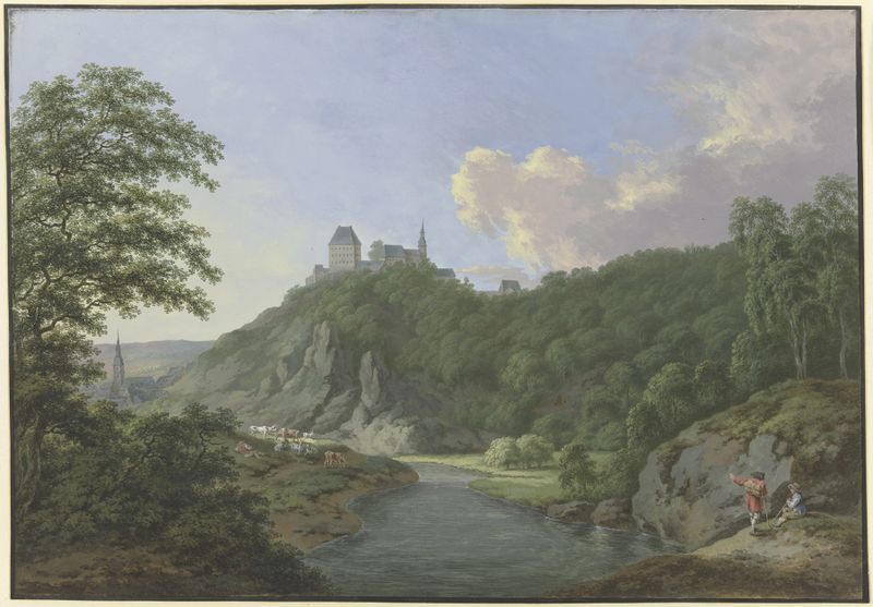 Landscape with a castle and river, oil painting by Johann Albrecht Friedrich Rauscher