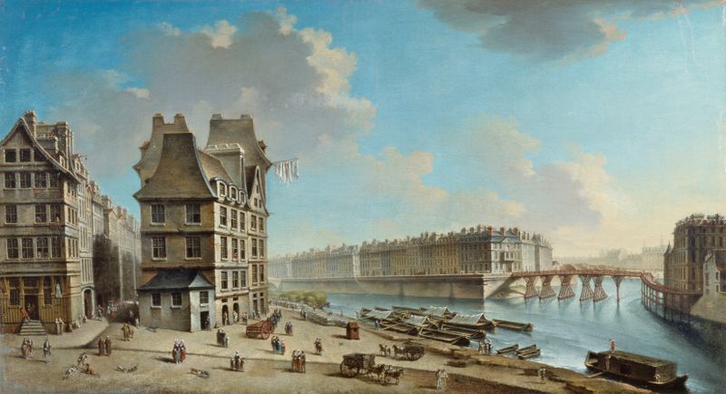 La Grève, l’Ile Saint-Louis et le Pont Rouge, oil on canvas by Nicolas Jean-Baptiste Raguenet