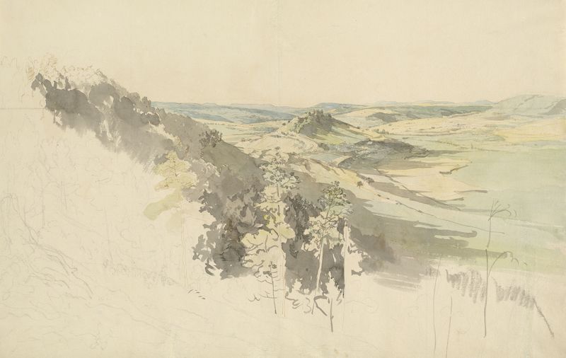 Hilly landscape with Landsberg Castle, oil painting by Carl Wagner