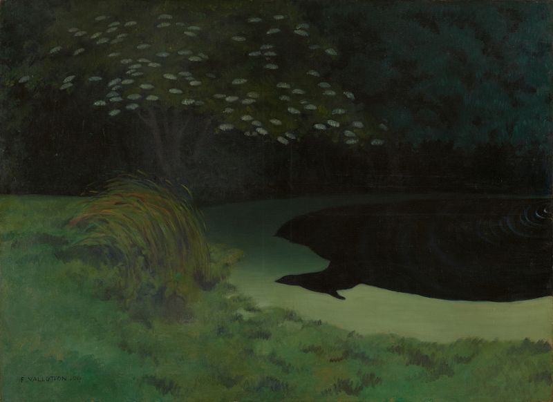 The Pond (Honfleur) by Félix Vallotton, oil painting depicting tranquil water reflections.