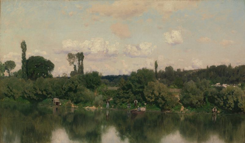 On the Seine de Martin Rico y Ortega, pintura al óleo de un paisaje sereno del río.