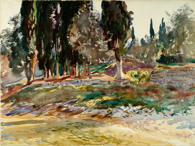 Cipreses en San Vigilio, Lago de Garda de John Singer Sargent, óleo sobre lienzo