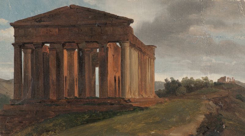 A Temple in Agrigento, Sicily by Gustaf Söderberg, oil painting featuring ancient ruins.