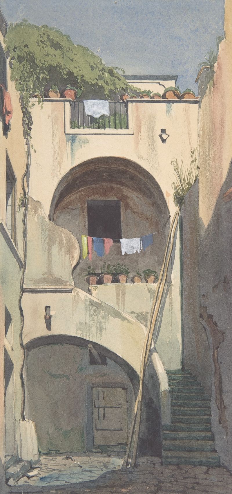 A House at Sorrento, oil on canvas by Thomas Hartley Cromek, depicting a house by a river surrounded by greenery.