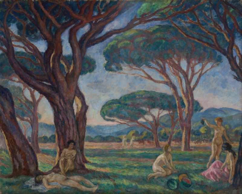 Landscape from Provence with Idyllic Scenes de Józef Pankiewicz, pintura al óleo