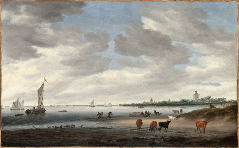 View of the River Lek and the Town of Vianen by Salomon van Ruysdael, oil painting