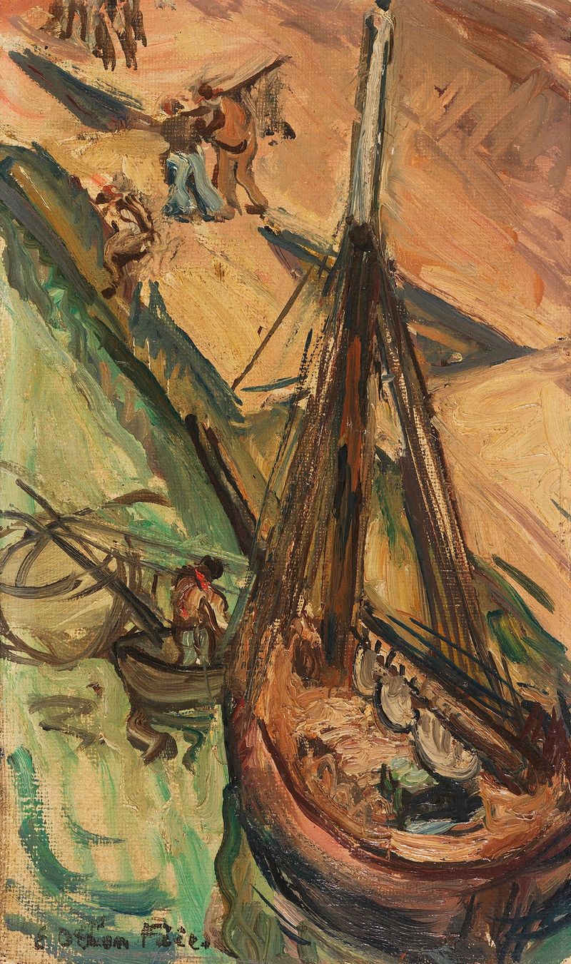 Marine scene with boats at the harbor, oil painting by Emile Othon Friesz