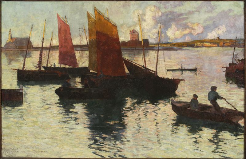 Barcos de vela en un río, óleo sobre lienzo de Maria Schayer-Górska