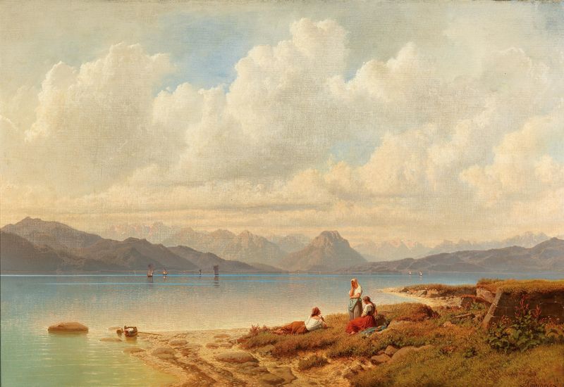 Reunión junto al lago de Constanza por Maximilian Haushofer, pintura al óleo.