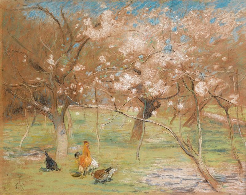 Landscape of spring blossoms by Edward Stott, oil on canvas