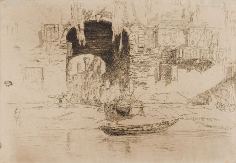San Biagio de James Abbott McNeill Whistler, óleo sobre lienzo que representa un campanario en un entorno urbano