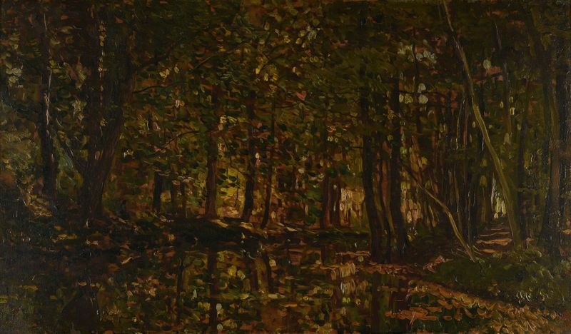 Ruisseau sous bois de Charles François Daubigny, óleo sobre tela mostrando um rio tranquilo sob árvores.
