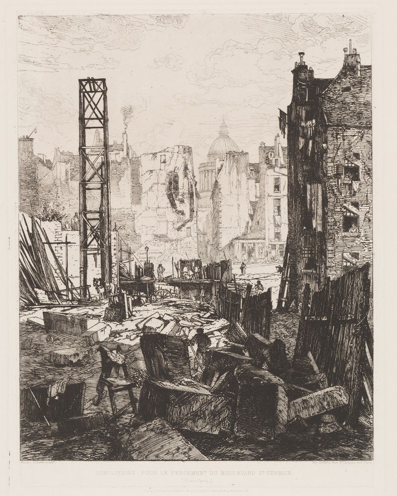 Demolición para la Apertura del Boulevard St. Germain de Maxime Lalanne, pintura al óleo que muestra escombros urbanos