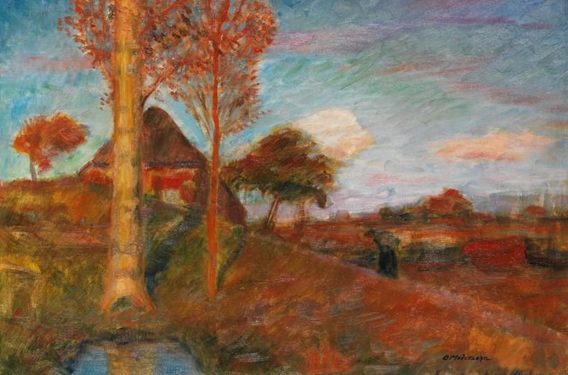 Paisaje de un pantano al atardecer, óleo sobre lienzo de Otto Modersohn
