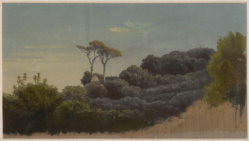 Paisagem com árvores em uma colina e uma cúpula, de Arthur Blaschnik, pintura a óleo