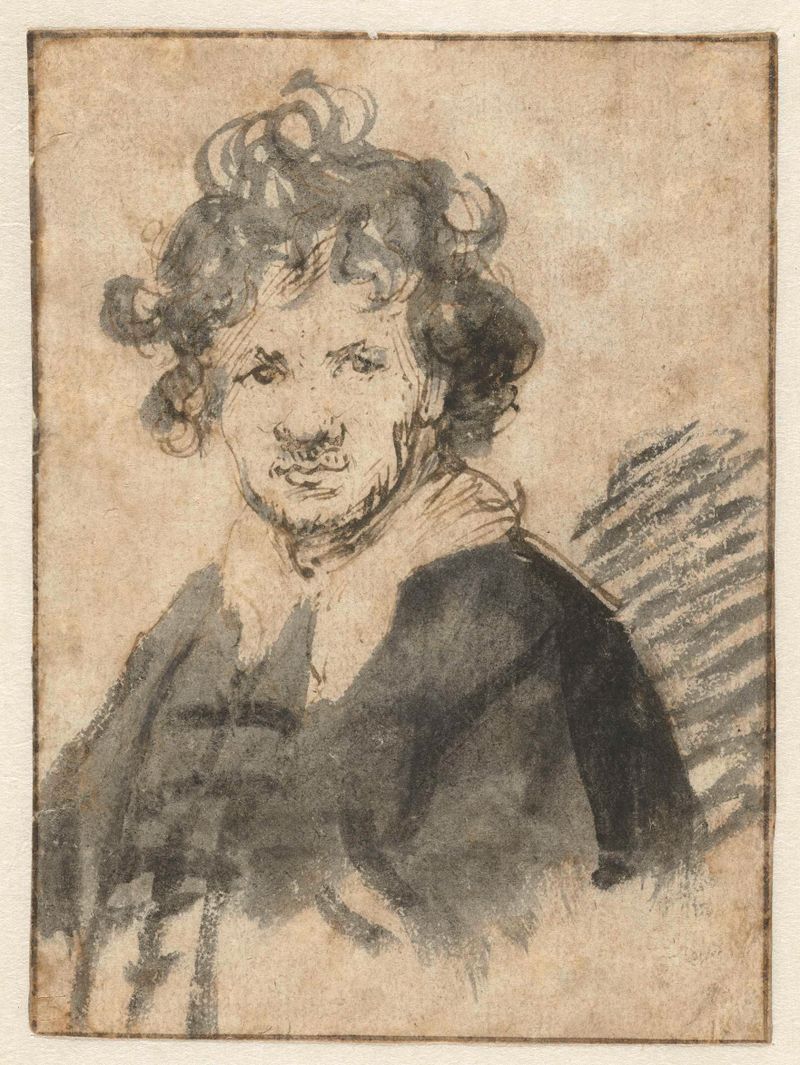 Autorretrato con cabello despeinado de Rembrandt van Rijn, óleo sobre lienzo
