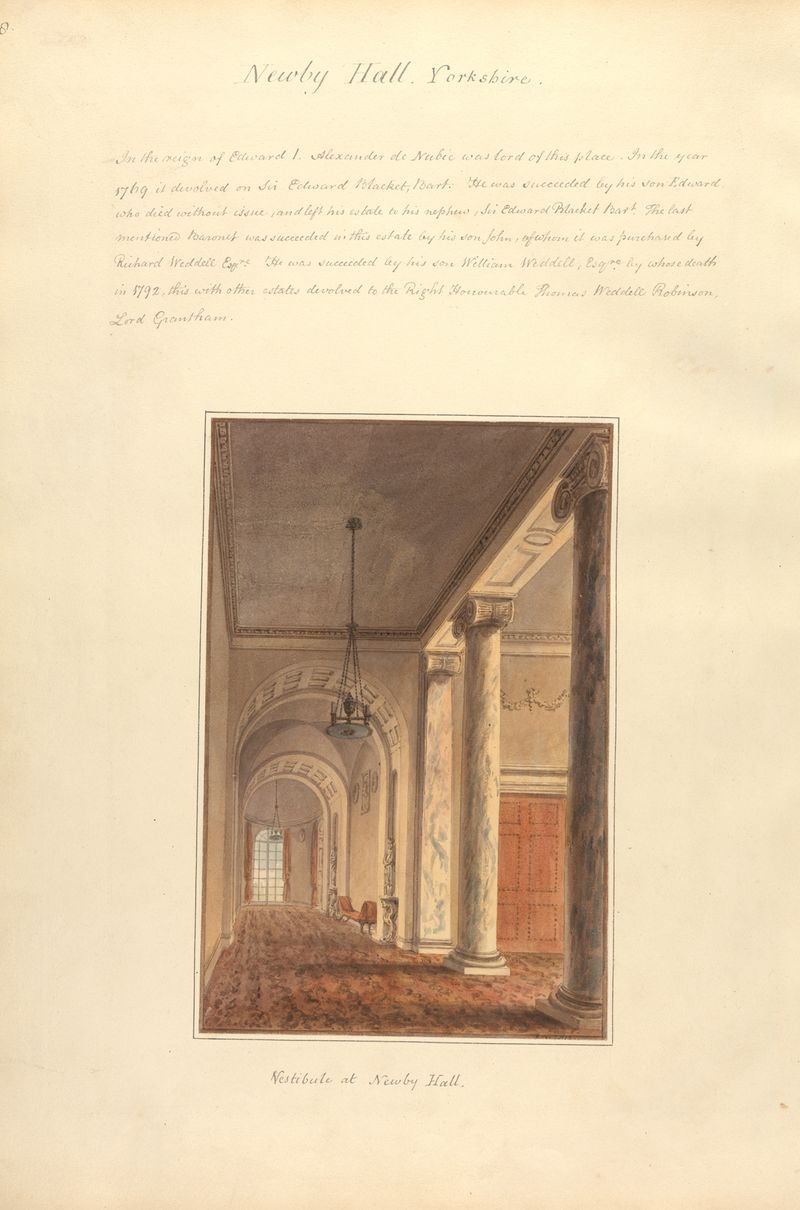 Escena interior de Vestibule at Newby Hall, acuarela sobre papel de John Buckler
