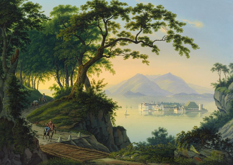 Isola Bella lago di Maggiore by Johann Heinrich Bleuler the Younger, oil on canvas depicting a serene lake landscape.