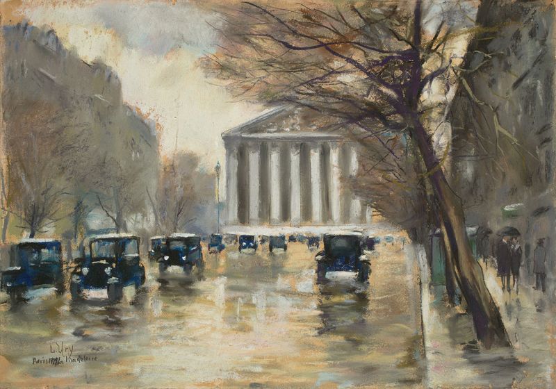 Luz luminosa na arquitetura de La Madeleine por Lesser Ury, pintura a óleo