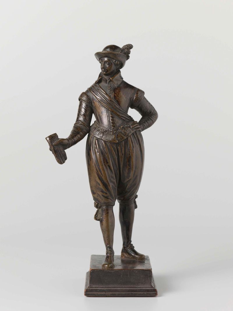 Escultura de bronce de Barthélemy Prieur de un joven lord y una mujer con una cesta y una manzana
