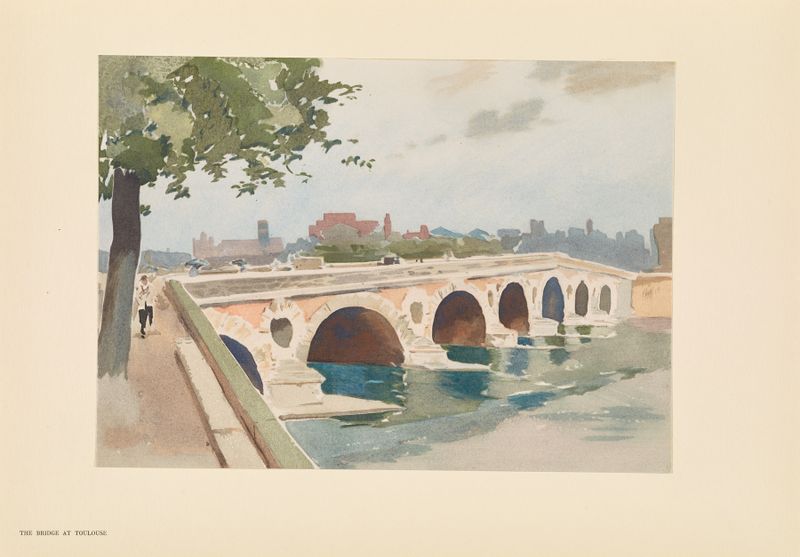 The bridge at Toulouse by Pierre Vignal, oil painting depicting a bridge over a river with vibrant colors.