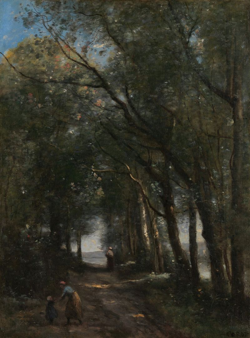 Um caminho através das árvores, óleo sobre tela de Jean-Baptiste-Camille Corot