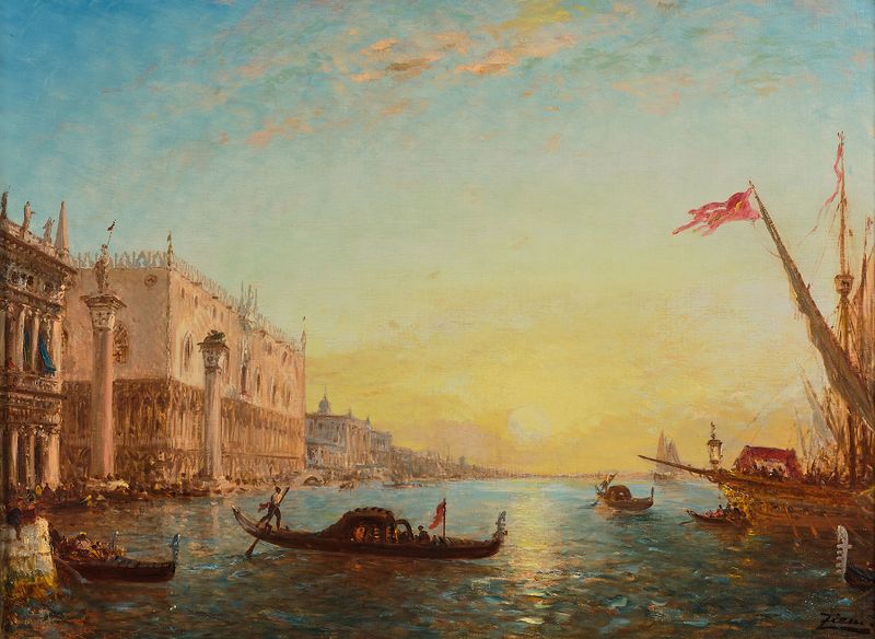 Soleil levant devant la Piazzetta et le palais des Doges, Venise, óleo sobre tela de Félix Ziem
