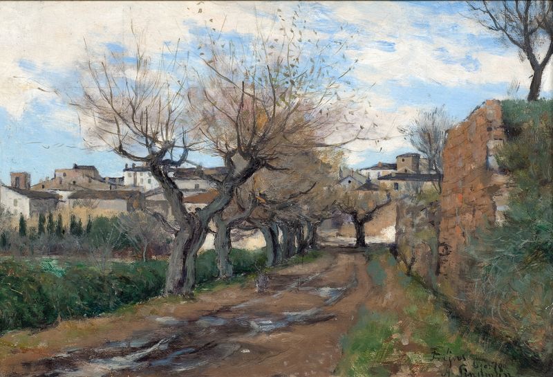 A Street in Fréjus de Axel Lindman, óleo sobre tela retratando um beco tranquilo