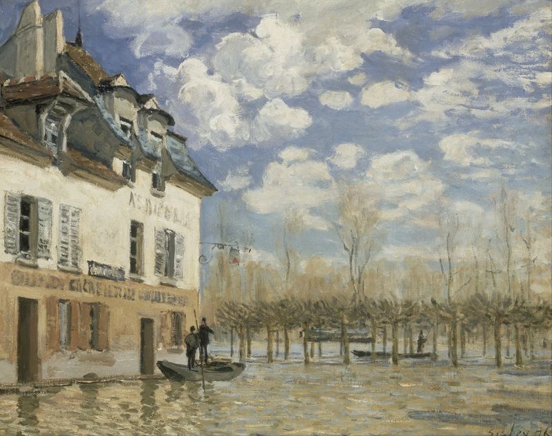Boat in the Flood at Port Marly, oil on canvas by Alfred Sisley