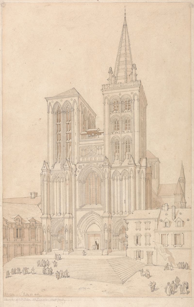 Fachada oeste de St. Peter en Lisieux, Normandía, acuarela de John Sell Cotman