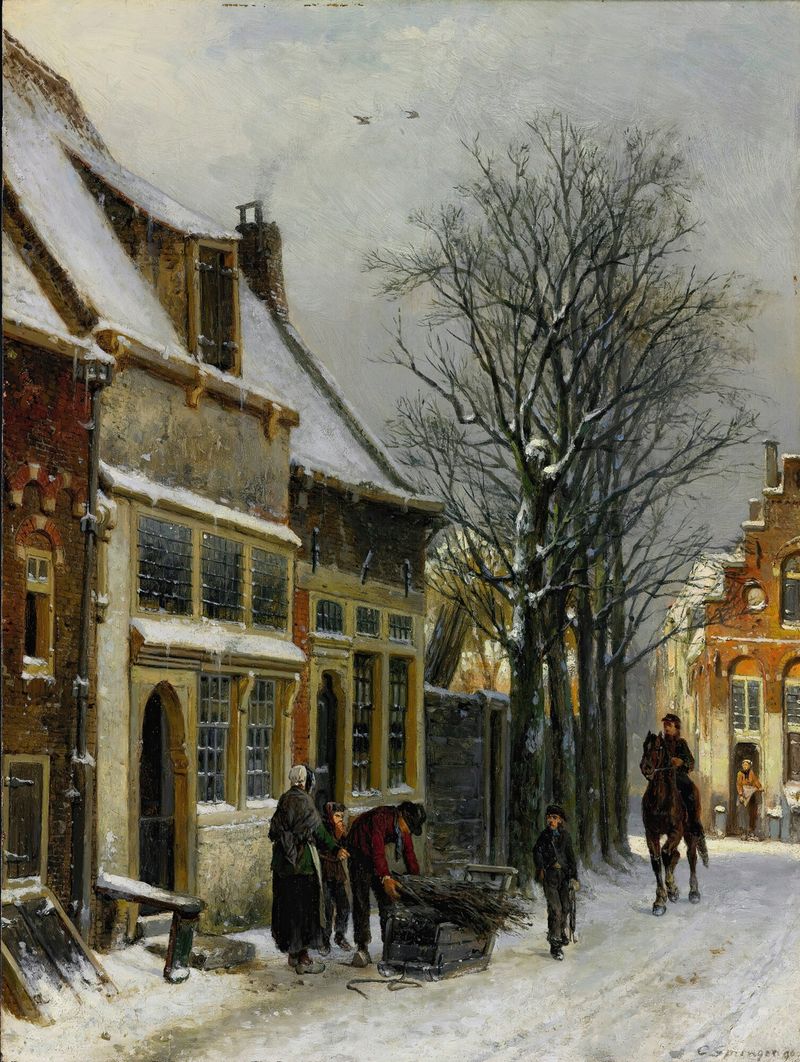 Paisagem de Haarlem com luz dourada, óleo de Cornelis Springer