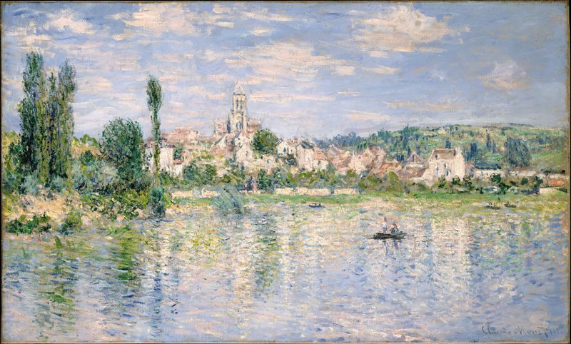 Vétheuil in Summer de Claude Monet, óleo que representa un pueblo junto a un río bajo la luz del verano.