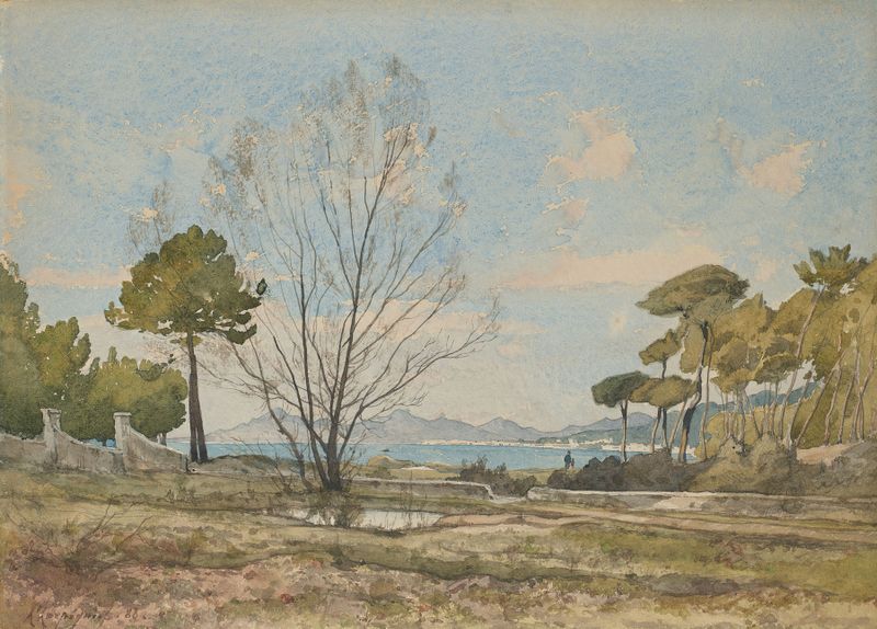 Vue du golfe de Juan-les-Pins près d’Antibes de Henri-Joseph Harpignies, óleo