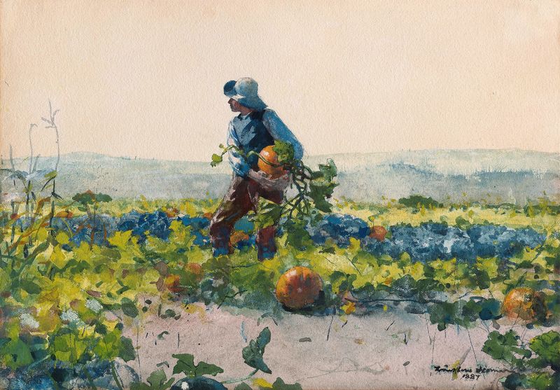 For to Be a Farmer’s Boy de Winslow Homer, pintura a óleo de um menino em um campo