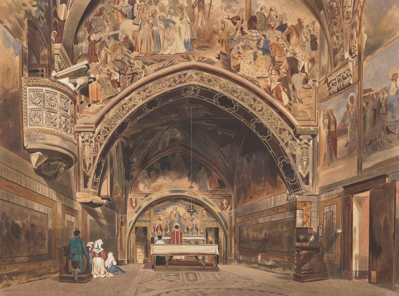 Interior de la Iglesia de San Benito, Subiaco de Thomas Hartley Cromek, medio desconocido