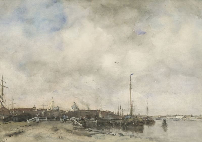 Landscape cityscape with a sky in oil on canvas by Jacob Maris