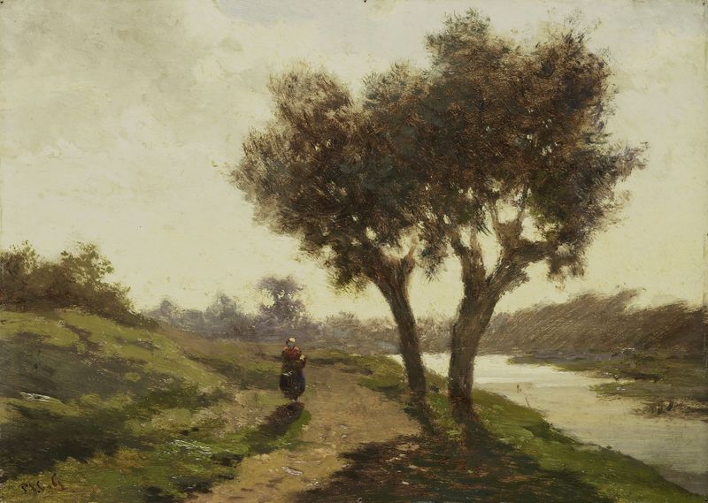 Landscape with Two Trees de Paul Joseph Constantin Gabriël, pintura a óleo que retrata árvores contra um céu sereno.