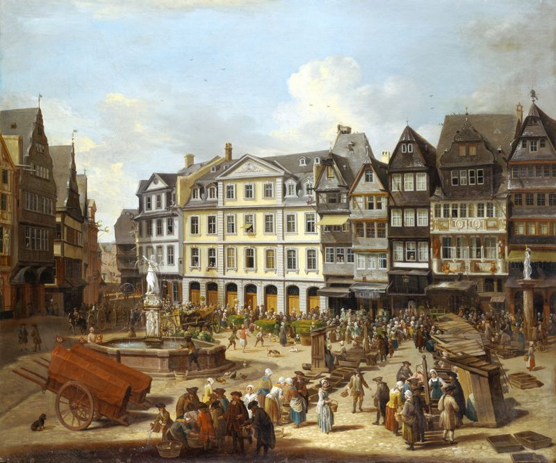 Market scene with merchants and architecture, oil painting by Christian Georg Schütz the elder