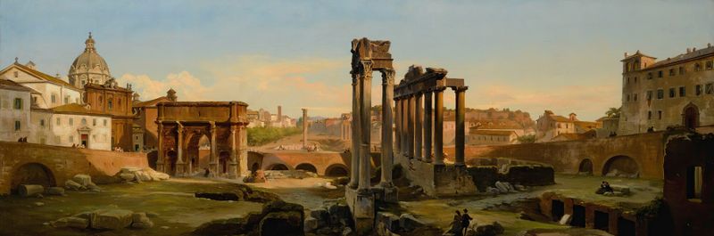 Landscape of the Roman Forum in golden light, oil on canvas by Ippolito Caffi