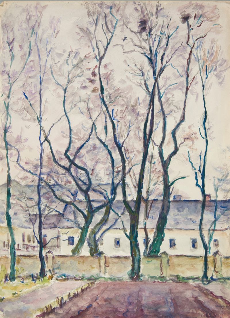 Landscape with trees and architectural ensemble by Ivan Ivanec, medium unknown.