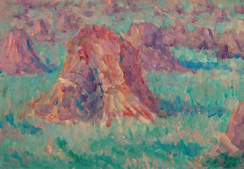 Corn Stooks, Poland de Robert Polhill Bevan, óleo sobre tela que retrata stooks dourados em uma paisagem ensolarada