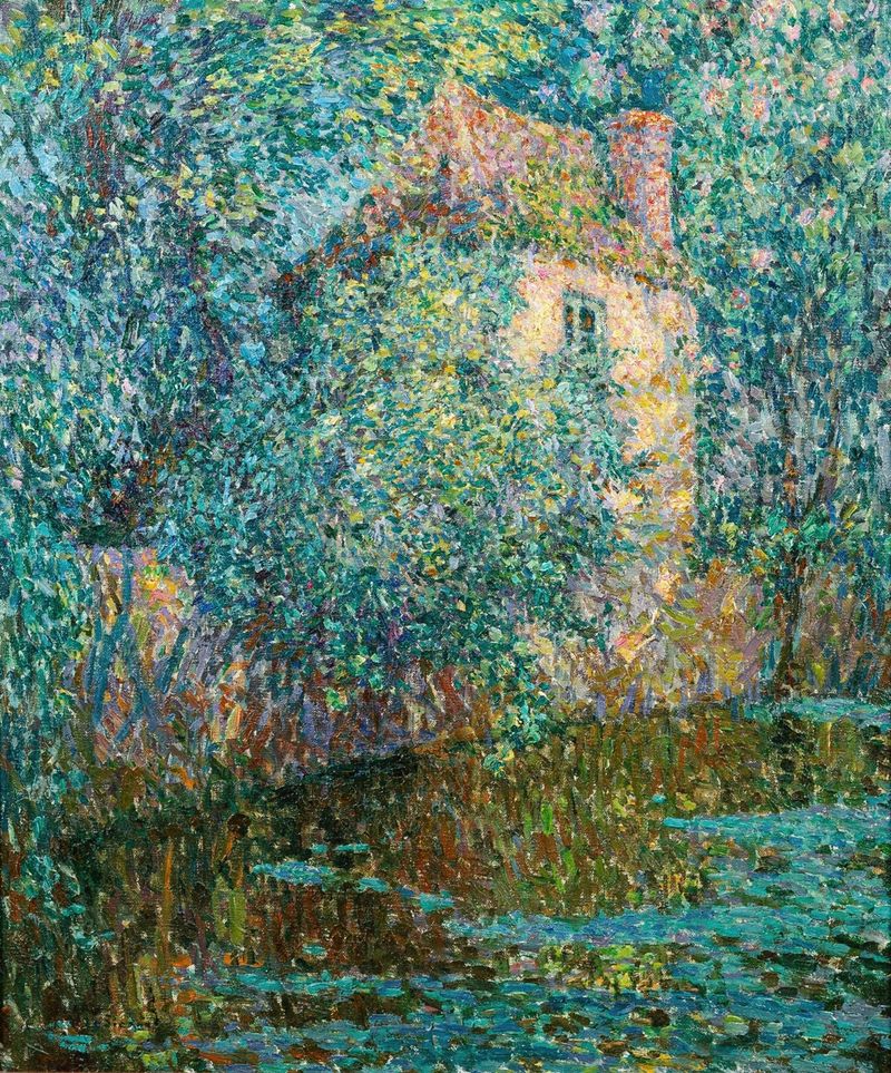 Le Pavillon dans les feuilles, óleo sobre tela de Henri Le Sidaner mostrando um pavilhão cercado por folhagem.