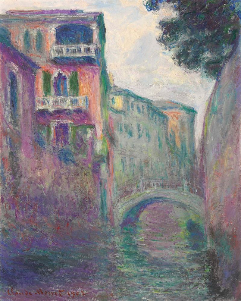 Le Rio de la Salute de Claude Monet, pintura a óleo que mostra reflexos cintilantes na água