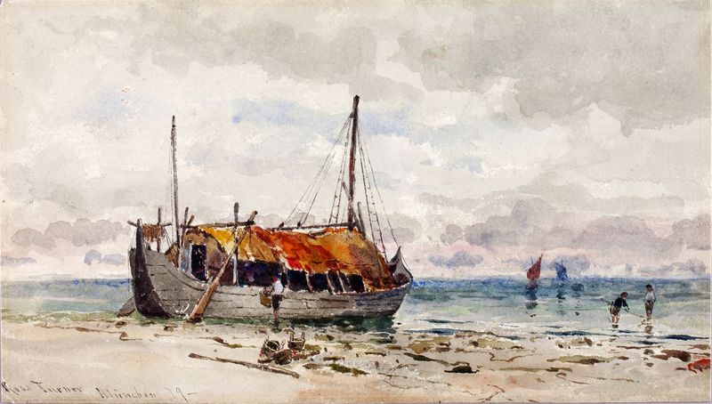 The Mussel Gatherers by Ross Sterling Turner, oil painting depicting figures gathering mussels